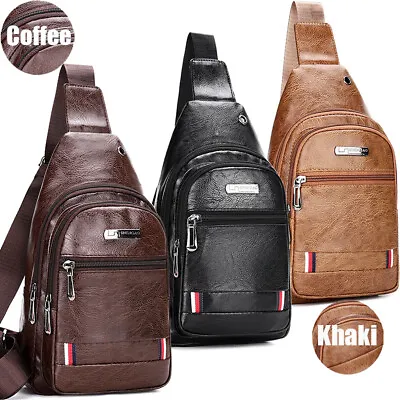 Mens Backpack Leather Sling Bag Chest Shoulder Fanny Pack Crossbody Sport Travel • $10.98