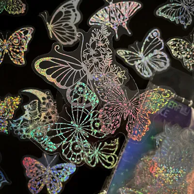 100PCS Holographic Butterfly Foil Sticker Glitter Self Adhesive Scrapbooking • £5.15