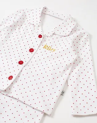 Personalised Children's Pyjamas Traditional Red Sparkle Button Up Christmas SALE • £5