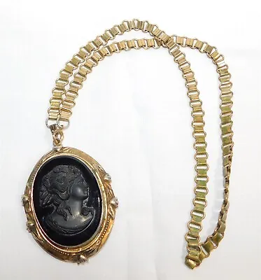 Antique Victorian Cameo Mourning Necklace Pendant Locket Molded Glass Hair • $109.95