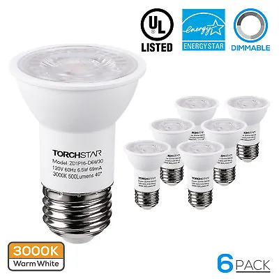 $39.99 • Buy TORCHSTAR Dimmable 6.5W(50W Equiv.) PAR16 LED Spotlight Bulb, 3000K Warm, 6PCS 