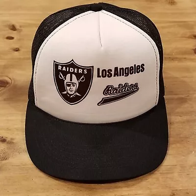 Vintage Los Angeles Raiders Hat Cap Snapback Black White Youngan Trucker Foam • $35.05