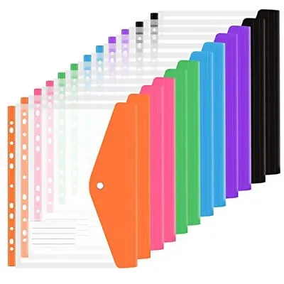 12 Pcs Expandable Punched Pockets A4 Plastic Wallets Folders Ring Binder Files • £13.32