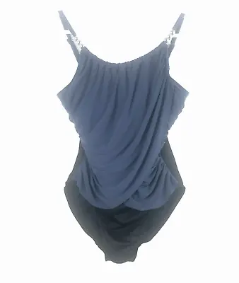 Magicsuit Swimsuit Womens Size 6 Blue Black Wrap Drape Ruched Underwire Slimming • $49.97