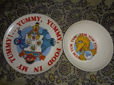 Vintage Big Bird YUM! Melamine Breakfast Bowl & Plate By Peter Pan Ind. • $15