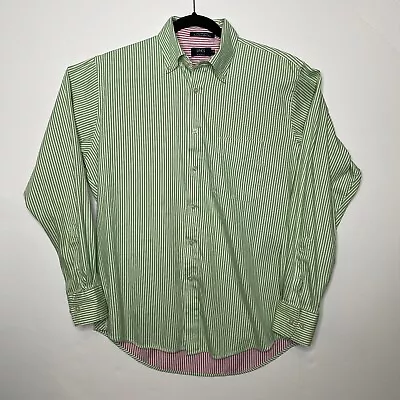 Lincs By David Chu Shirt Mens Medium Green White Blue Striped Pink Contrast Cuff • $18.80