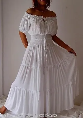 White Dress Peasant Smocked Ruffled S M L XL 1X 2X 3X 4X 5X 6X PLUS ONE SIZE • $85