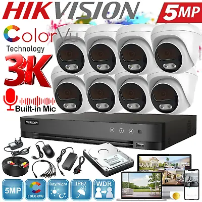 HIKVISION CCTV SECURITY SYSTEM 5MP AUDIO MIC CAMERA ColorVU Outdoor Night Vision • £339