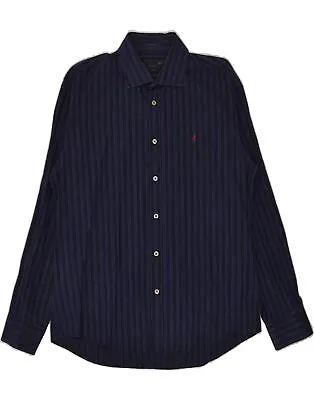 MARLBORO CLASSICS Mens Shirt Large Navy Blue Striped QW07 • $16.18