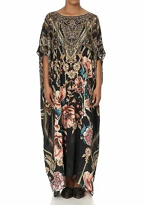 NEW CAMILLA Belle Of The Baroque ROUND NECK KAFTAN Black Floral Maxi Dress NWT • $340