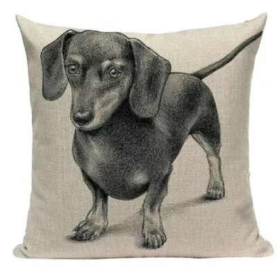 Furever Gifts Dachshund Sausage Dog Mono Sketch Cushion Cover Linen 18  Dog Love • £5.99