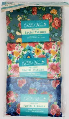 Pioneer Woman Facial Tissues 3Pack 20ct Ea 3ply White Tissues 8.25in X 7.8in New • $7.99