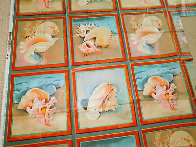 Vintage SCHUMACHER Screen Print LOW TIDE Decor FABRIC 14 Sea Shell Blocks 12x13 • $8.95