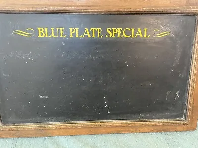 Vtg Chalkboard Blue Plate Special Menu Board Hanging Double Sided 24 X 15” • $35.99