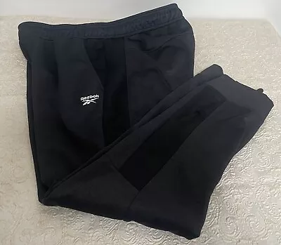 Men’s Reebok Jogging Pants Black Color Block Pattern Size Large Tapered Leg • $14
