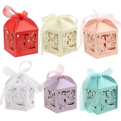 1/25/50/100PCS Mr & Mrs Wedding Favours Favor Boxes Love Heart Sweet Candy Boxes • £13.99