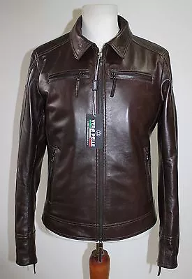 Italian Handmade Men Soft Lambskin Leather Slim Fit Jacket Dark Brown M • $515