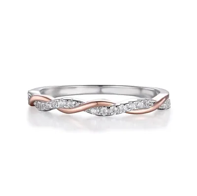 £18.95 • Buy Ladies Solid Sterling 925 Silver & Rose Gold 0.10 Carat Diamond Eternity Ring