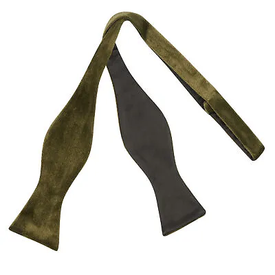 Olive Green Textured Velvet Self-Tie Bow Tie • $14.66