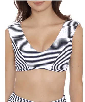 NWT Time & Tru Women's Storm Blue Striped Swimsuit Bikini Top Size M (8-10) • $14.99