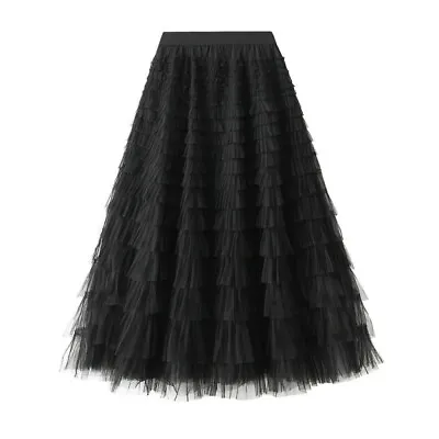 £22.04 • Buy Womens Ruffle Tutu Skirt Ladies High Waist Tulle Mesh Pleated Layered Long Dress