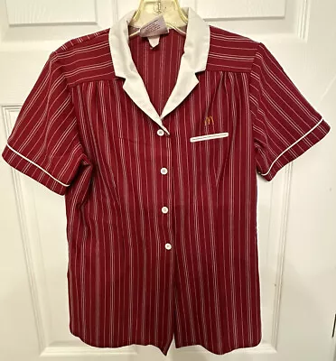 McDonalds Stan Herman Uniform Shirt Size 14 Vintage 80s Brown Burgundy Striped • $151.73