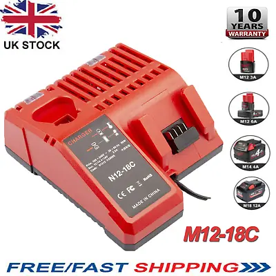 12-18V Rapid Charger For For Milwaukee M12 M18 Li-Ion XC 48-11-1860 M18B5 M12B6 • £16.59