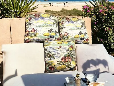 Nick And Nora Home Pillow Monkeys At The Beach 16x16” Square Tropical Beach Hous • $38.24