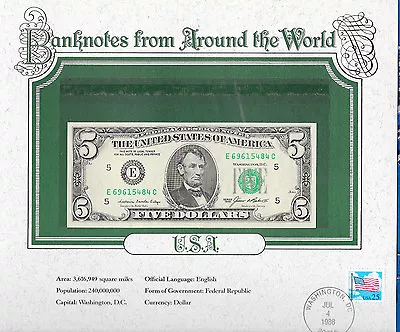 World Banknotes United States $5 1985 UNC Serie E Richmond E-C • $21.86