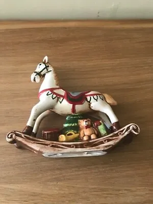 Vintage Christmas Rocking Horse Figurine With Toys And Tree • £12.50