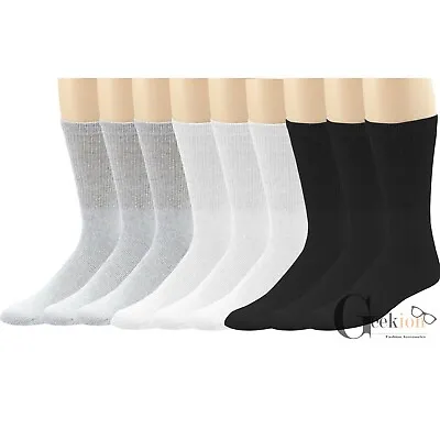 Lot 3-12 Pairs Mens Cotton Athletic Sports Work Crew Solid Socks Size 9-11 10-13 • $17.99