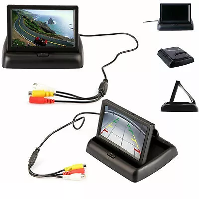 4.3'' Foldable Monitor+Wired IR Nightvision Rear View Reverse Camera Kit Black • $38.72
