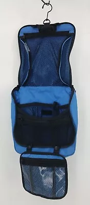 LL Bean Blue Hanging Toiletries Travel Organizer Bag Tri Fold With Hook Nylon • $13.50