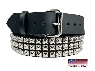 Three Row Pyramid Stud Belt Leather Handmade Studded Belt Punk Goth By Funk Plus • $44.99