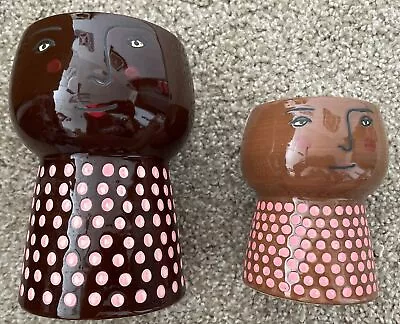 Opalhouse Stoneware Face Planter Vase Set Of 2 -Brown Pink Dotted 6” & 4 3/8” • $30