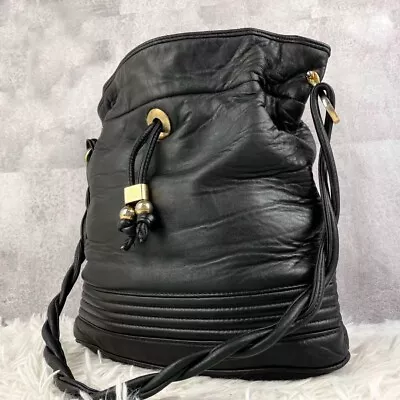 Gucci Vintage Drawstring Shoulder Bag Leather Black Used Japan Auth F/Shipping • $299.99