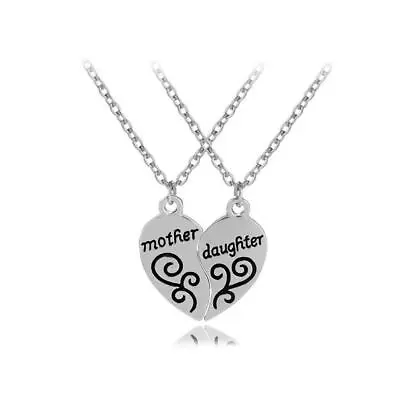 Women's Girls 'Mother Daughter' Pendant Necklace Set Two Halves Love Heart UK • £4.99