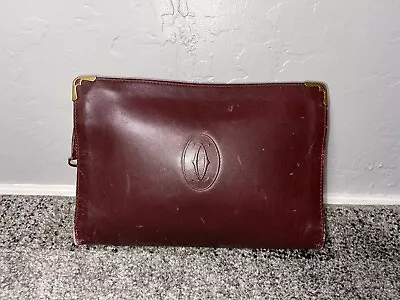 Women’s Vintage Cartier Clutch Bag Purse Logo Embossed Zip Brown Leather • $29.99