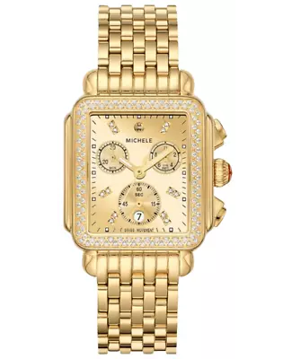 New Michele Deco Diamond High Shine 18K Gold-Plated Women's Watch MWW06A000806 • $2122