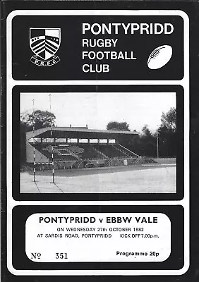 Pontypridd v Ebbw Vale 27 October 1982 Sardis Road RUGBY PROGRAMME • £4.99