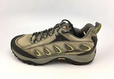 Merrell Radius Low Waterproof Grey Yellow Hiking Trail Shoe Women SZ 9.5 • $25.99