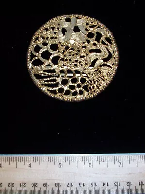 Scarf Slide Gold Tone Metal Round Ornate Retro Styled  Vintage • $9.99