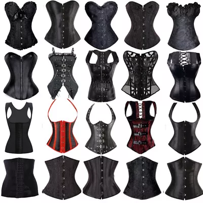 Women Boned Waist Training Corset Overbust Lace Up Bustier Shaper Facy Dress Top • $41.79