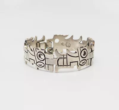 Vintage Tribal Dragon Theme Heavy Sterling Silver Bracelet Taxco Mexico • $175