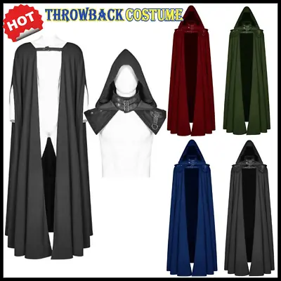 Mens' Long Hooded Cloak Medieval Knight Retro Gothic Cape Robe Halloween Costume • $42.99