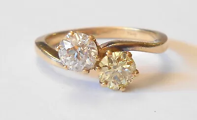  Fabulous Mine Cut VS2 Fancy Yellow & Clear Diamond 1ctw 14K Gold Ring Size 7.75 • $2895