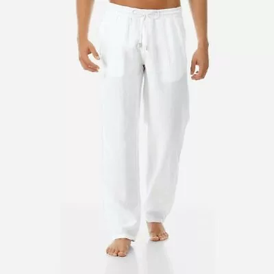 Mens Cotton Linen Loose Pants Casual Drawstring Beach Yoga Baggy Long Trousers • $17.95