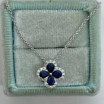 2Ct Pear Cut Lab-Created Sapphire Women Flower Pendant 14k White Gold Plated • $106.57