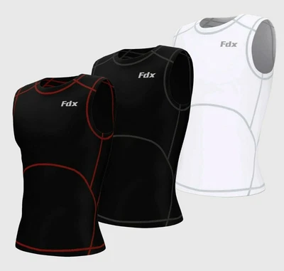 FDX Mens Compression Armour Base Layer Top Sleeveless Thermal Gym Sports Shirt • £10.97