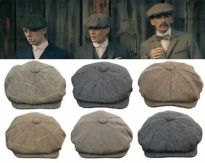 £12.99 • Buy Peaky Newsboy Herringbone Tweed Wool Baker Boy Gatsby Black Hat Flat Cap S-XXL